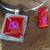 Glass Jewelry, Pendant and Ring, Red on Silver with Pink